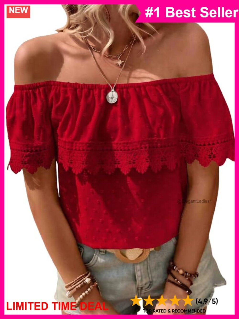 Boho Lace Off The Shoulder Summer Blouse Peasant Top